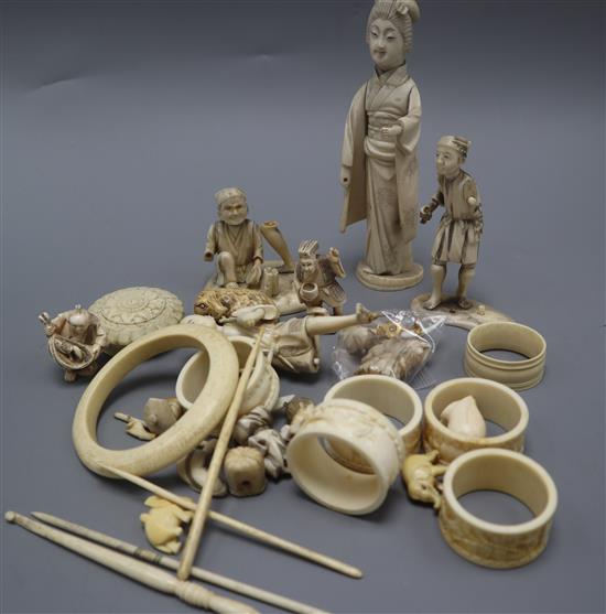 A group of Japanese ivory figures, Oriental ivories, 19th / early 20th century etc.